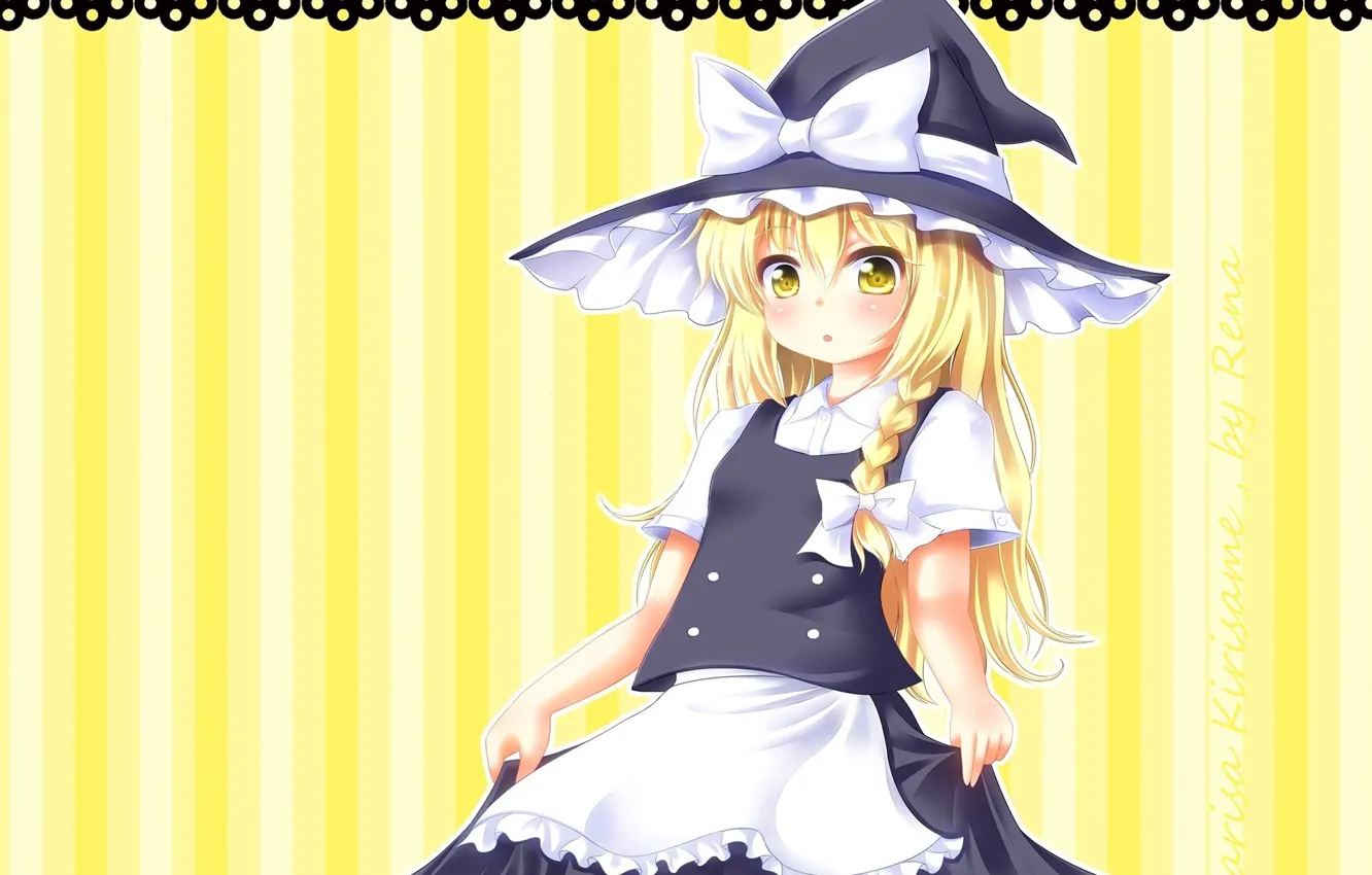 Photo wallpaper witch hat, witch, Touhou Project, Marisa Kirisame, Project East, striped background, by Rena
