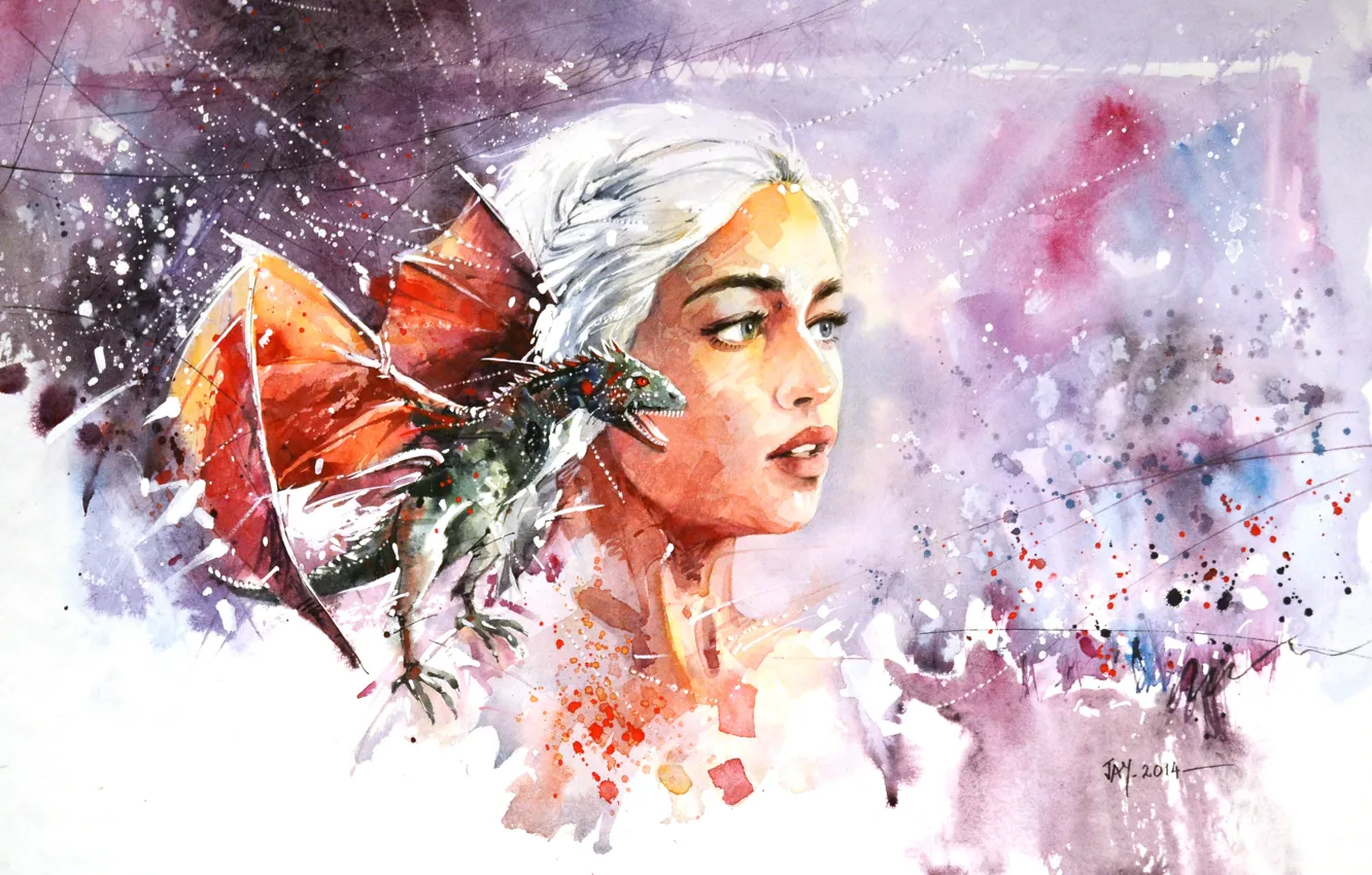 Photo wallpaper look, girl, dragon, Daenerys Targaryen, game of thrones