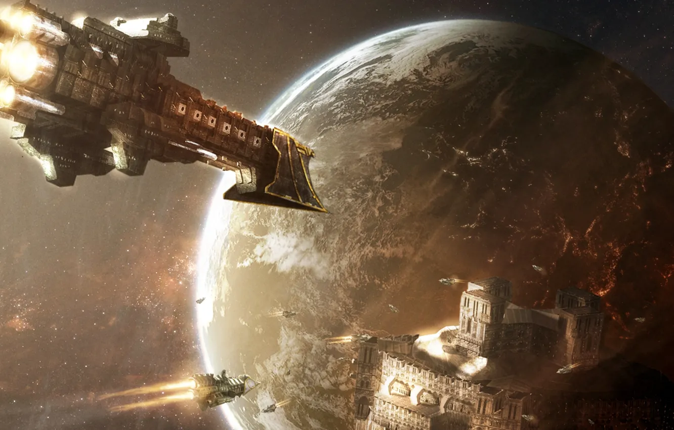 Photo wallpaper space, stars, planet, spaceships, damaris