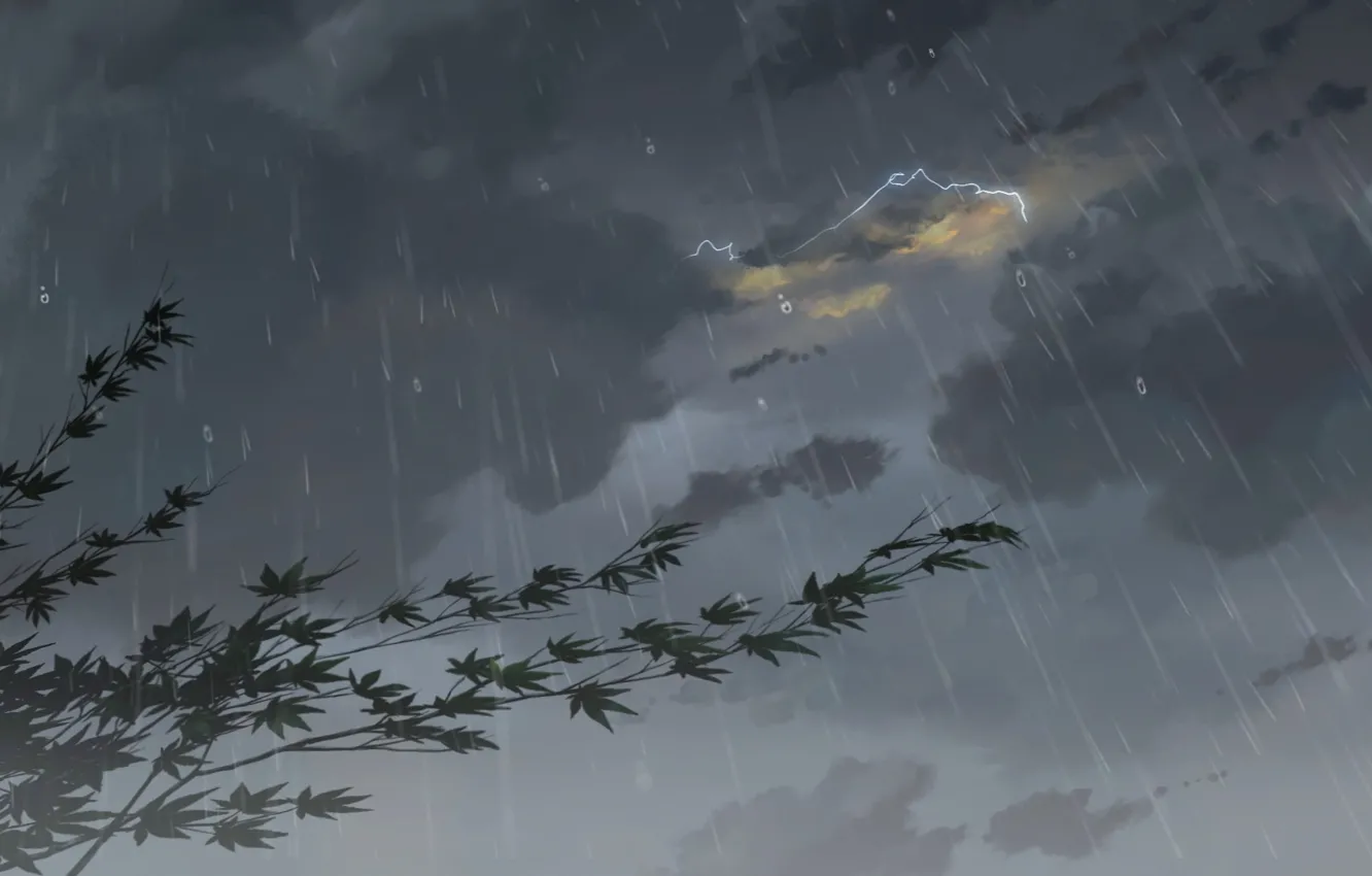 Photo wallpaper Drops, Rain, Clouds, The storm, Anime, Clouds, Makoto Xingkai, Anime