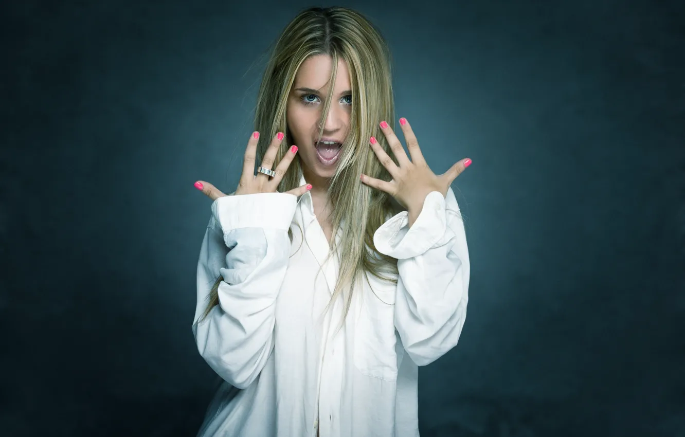Photo wallpaper mood, model, hair, hands, fingers, shirt, manicure, Marta