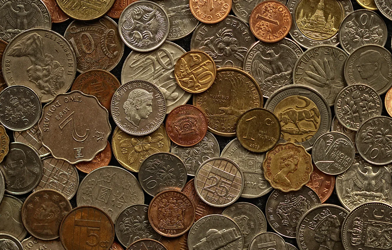 Photo wallpaper macro, money, texture, coins