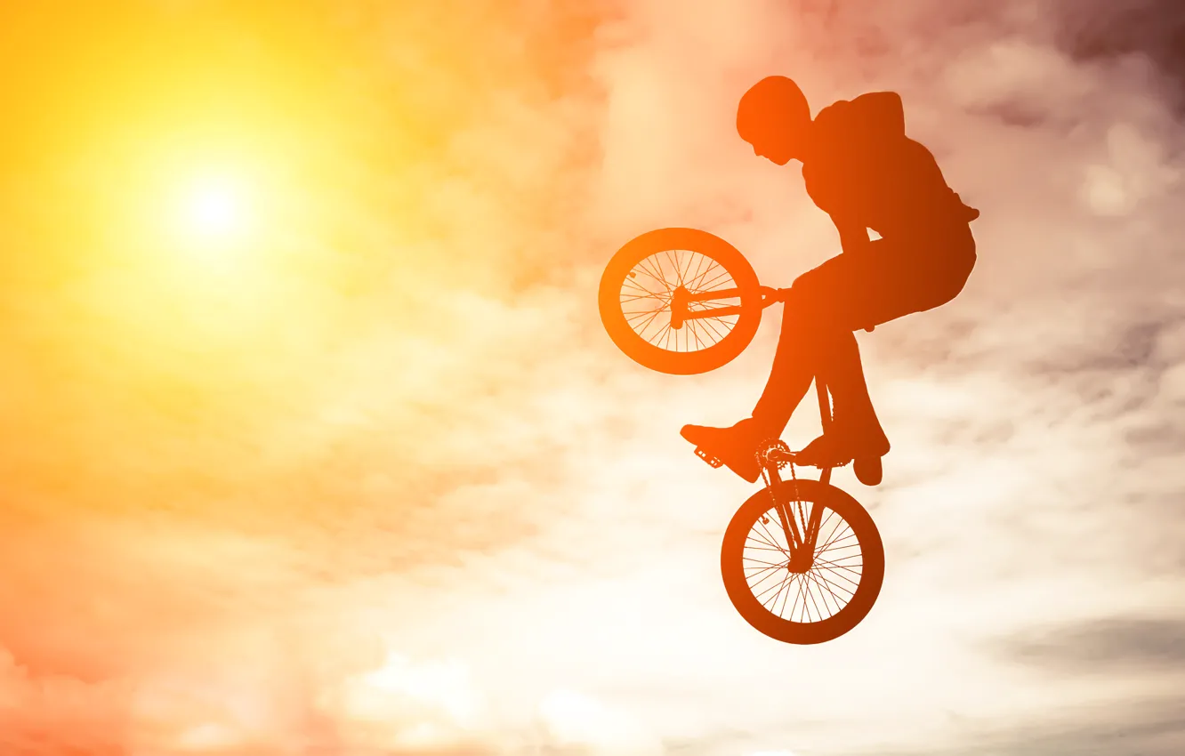 Photo wallpaper the sky, bike, jump, sport, silhouette