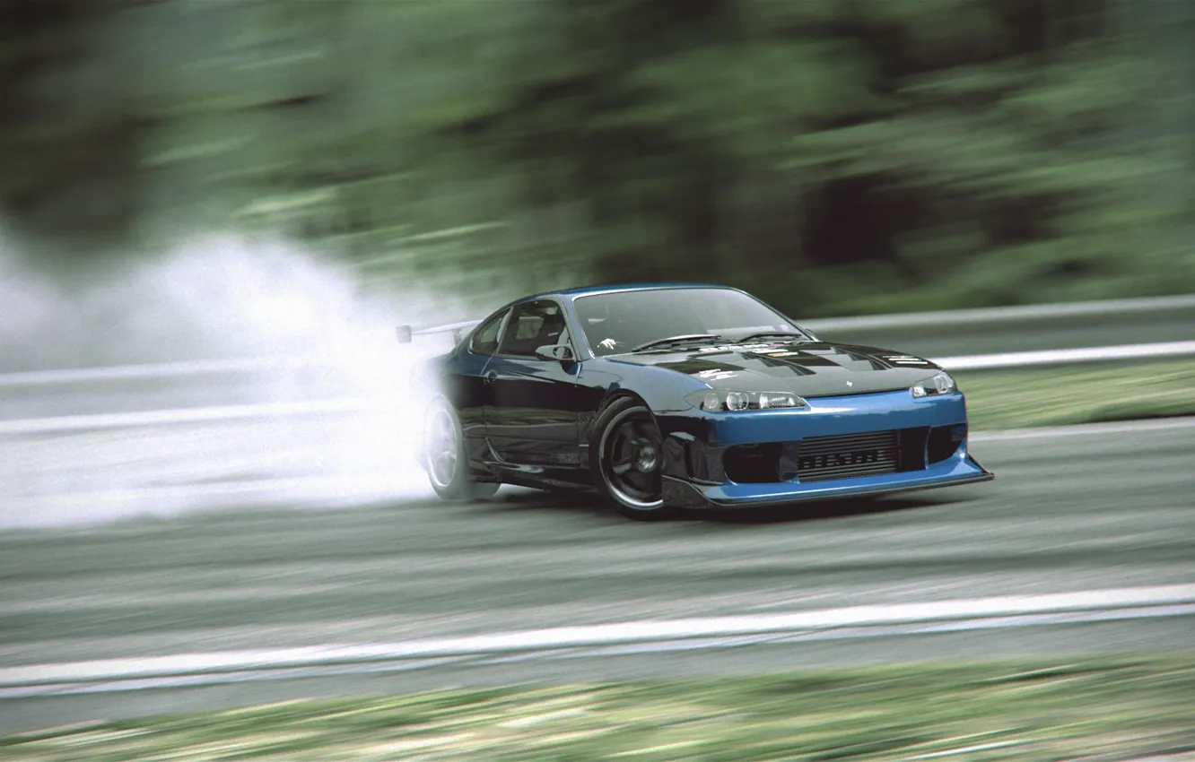 Photo wallpaper tuning, smoke, skid, nissan, drift, silvia, s15, drifting