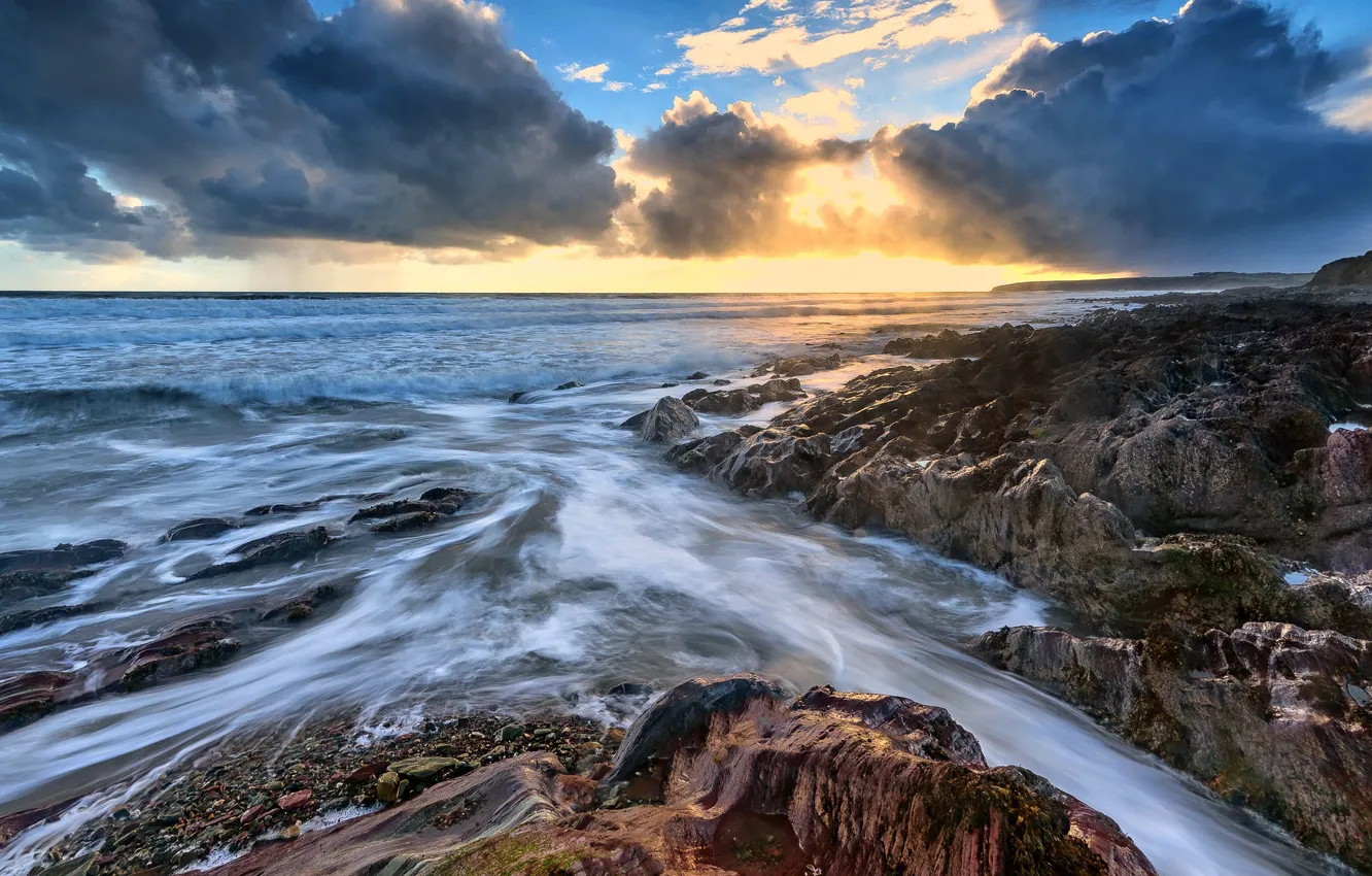 Photo wallpaper clouds, rocks, coast, Ireland