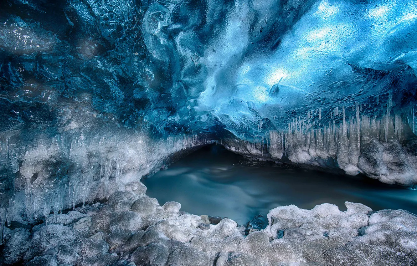 Photo wallpaper snow, nature, ice, glacier, the tunnel