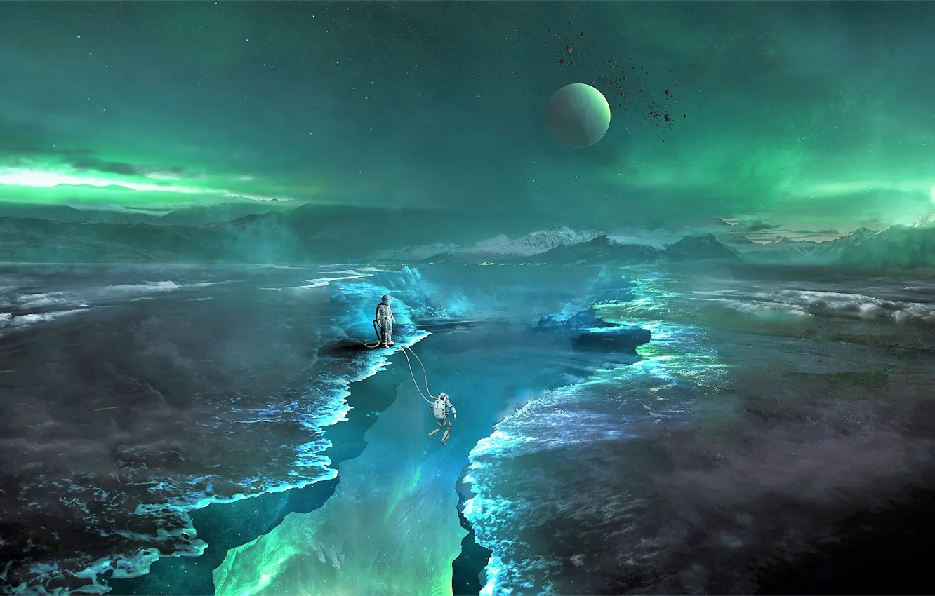 Photo wallpaper light, astronaut, cleft