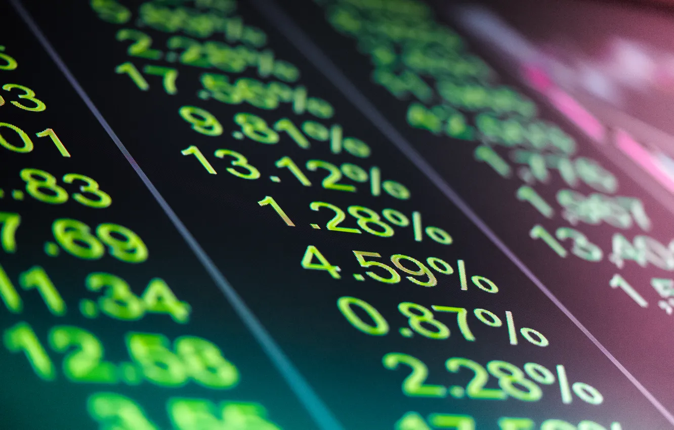 Photo wallpaper green, red, money, numbers, stock market