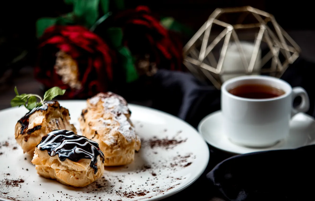 Photo wallpaper tea, plate, Cup, eclairs, Kamran Aydinov