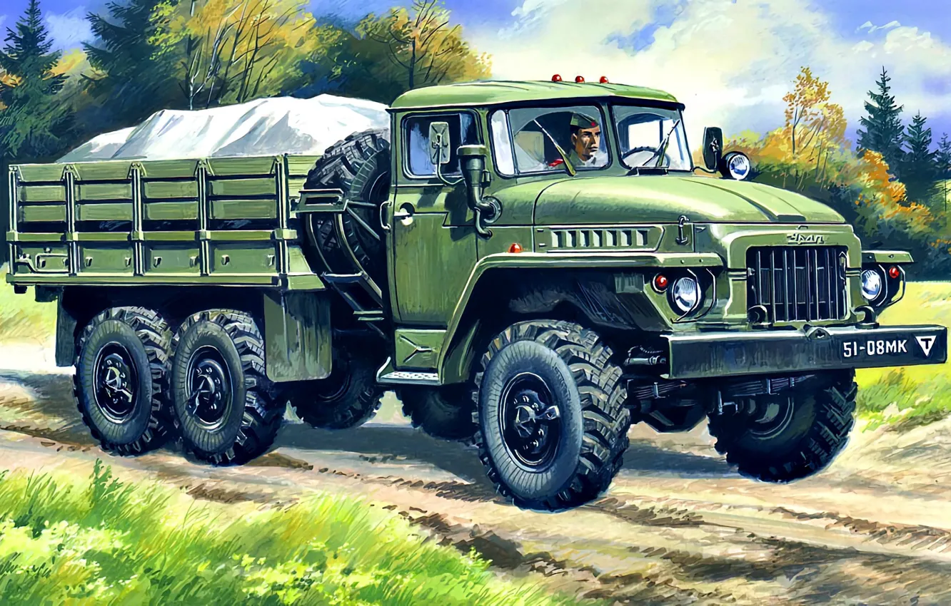 Photo wallpaper USSR, car, cargo, four-wheel drive, military use, Ural-375Д
