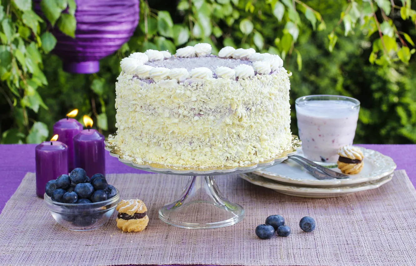 Photo wallpaper candles, cookies, blueberries, sweets, cakes, cake, yogurt