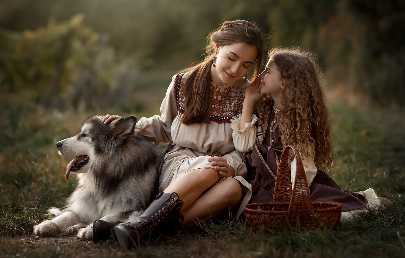 Photo wallpaper girl, nature, animal, dog, girl, dog, the secret, Alexander Kalinin