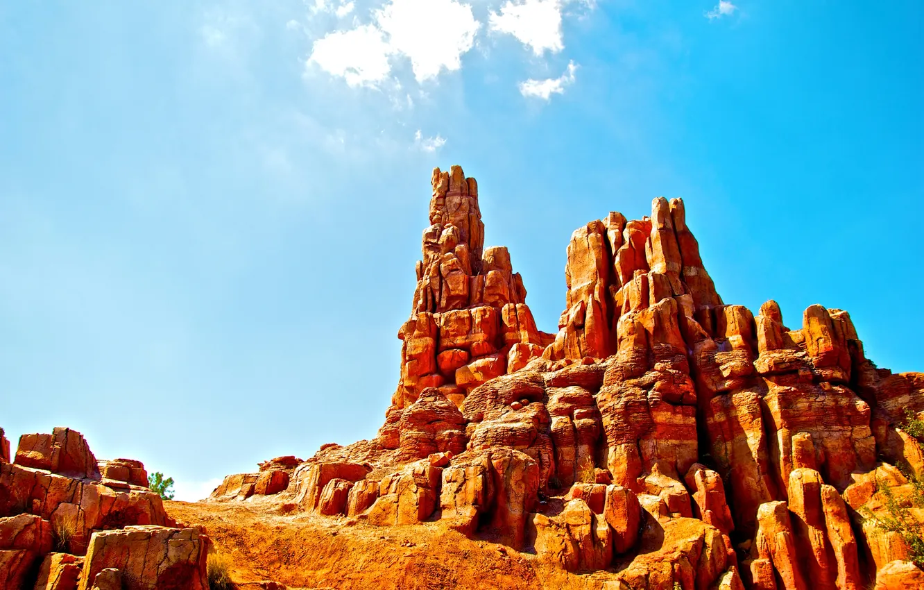 Photo wallpaper the sky, clouds, mountains, red-yellow