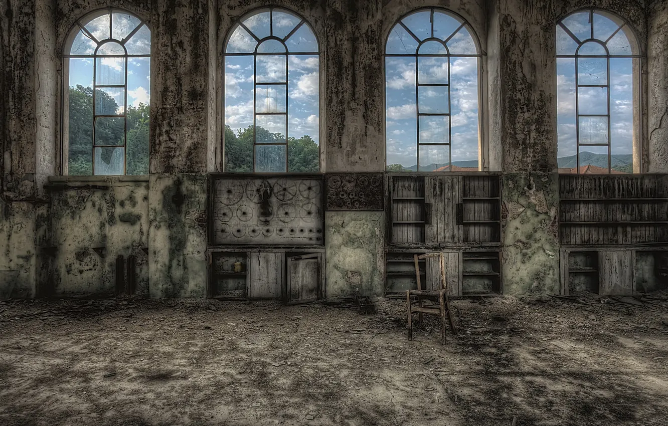 Photo wallpaper window, chair, the room