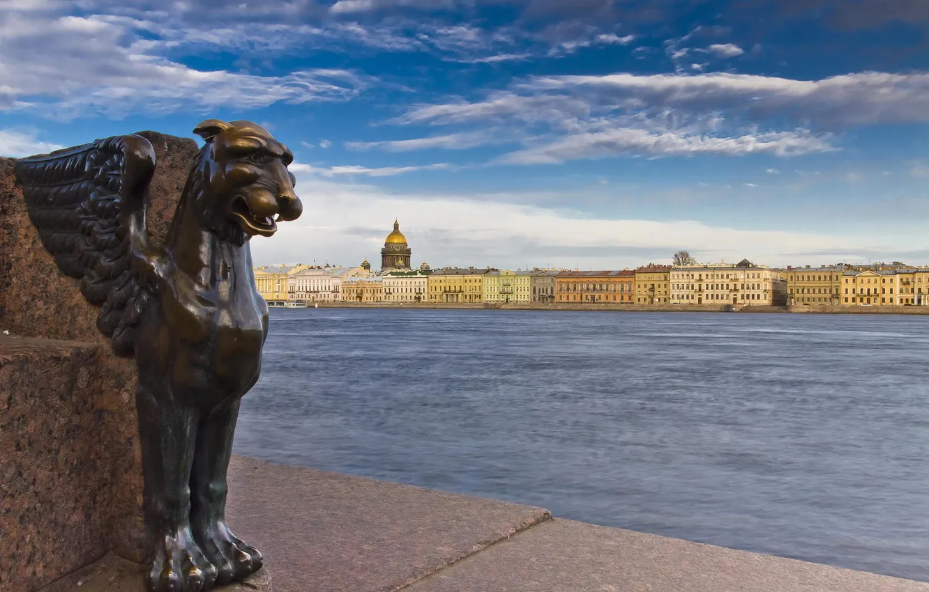 Photo wallpaper river, Russia, promenade, Peter, Saint Petersburg, Neva, St. Petersburg