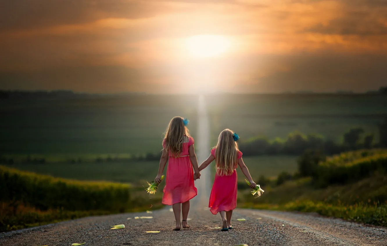 Photo wallpaper road, the way, corn, space, girl