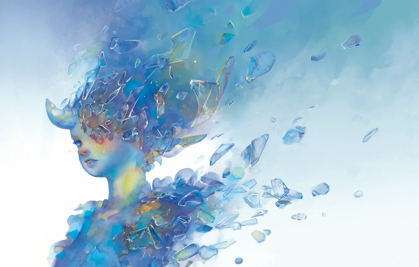 Photo wallpaper girl, fragments, tears, background? horn