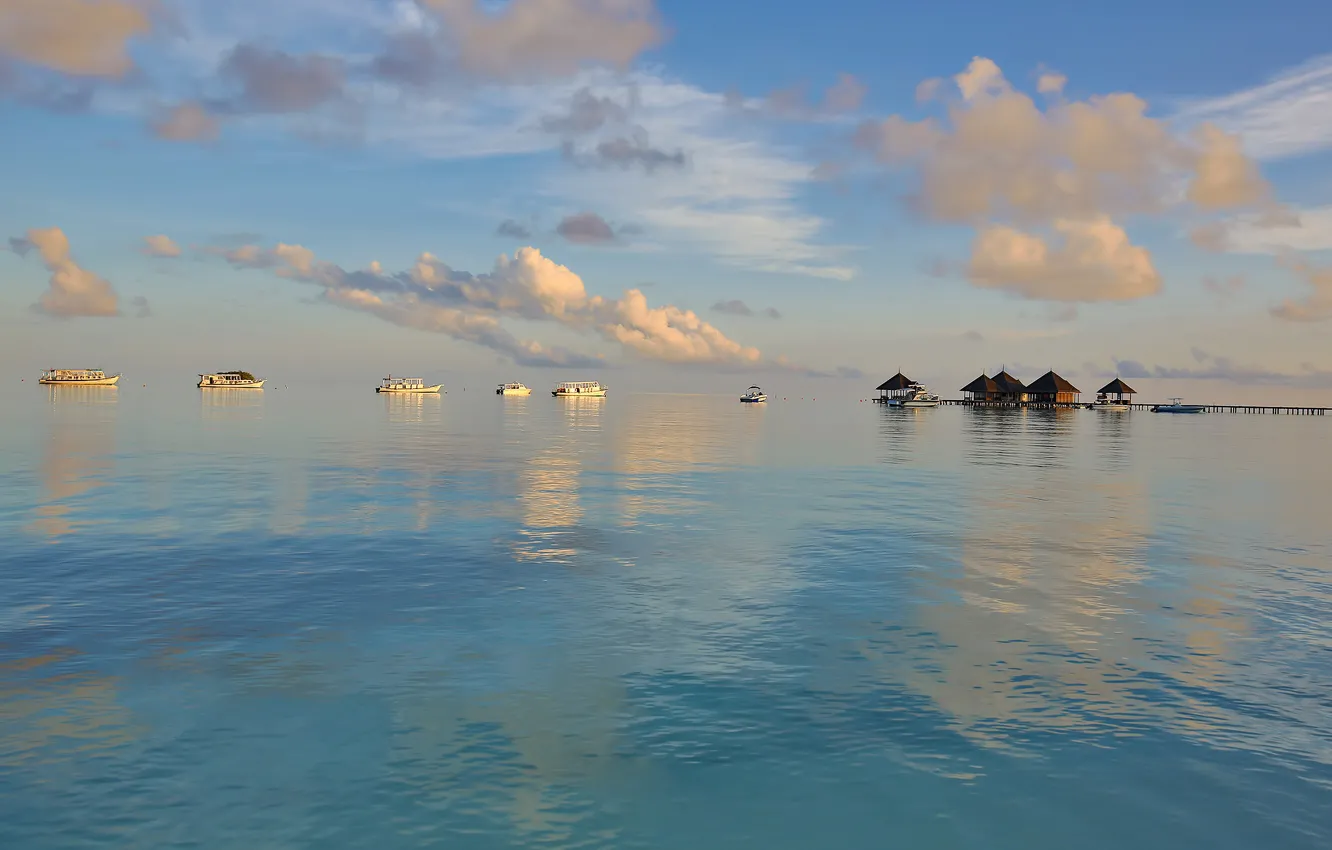 Photo wallpaper stay, boat, Paradise, The Maldives, Bungalow, The Indian ocean