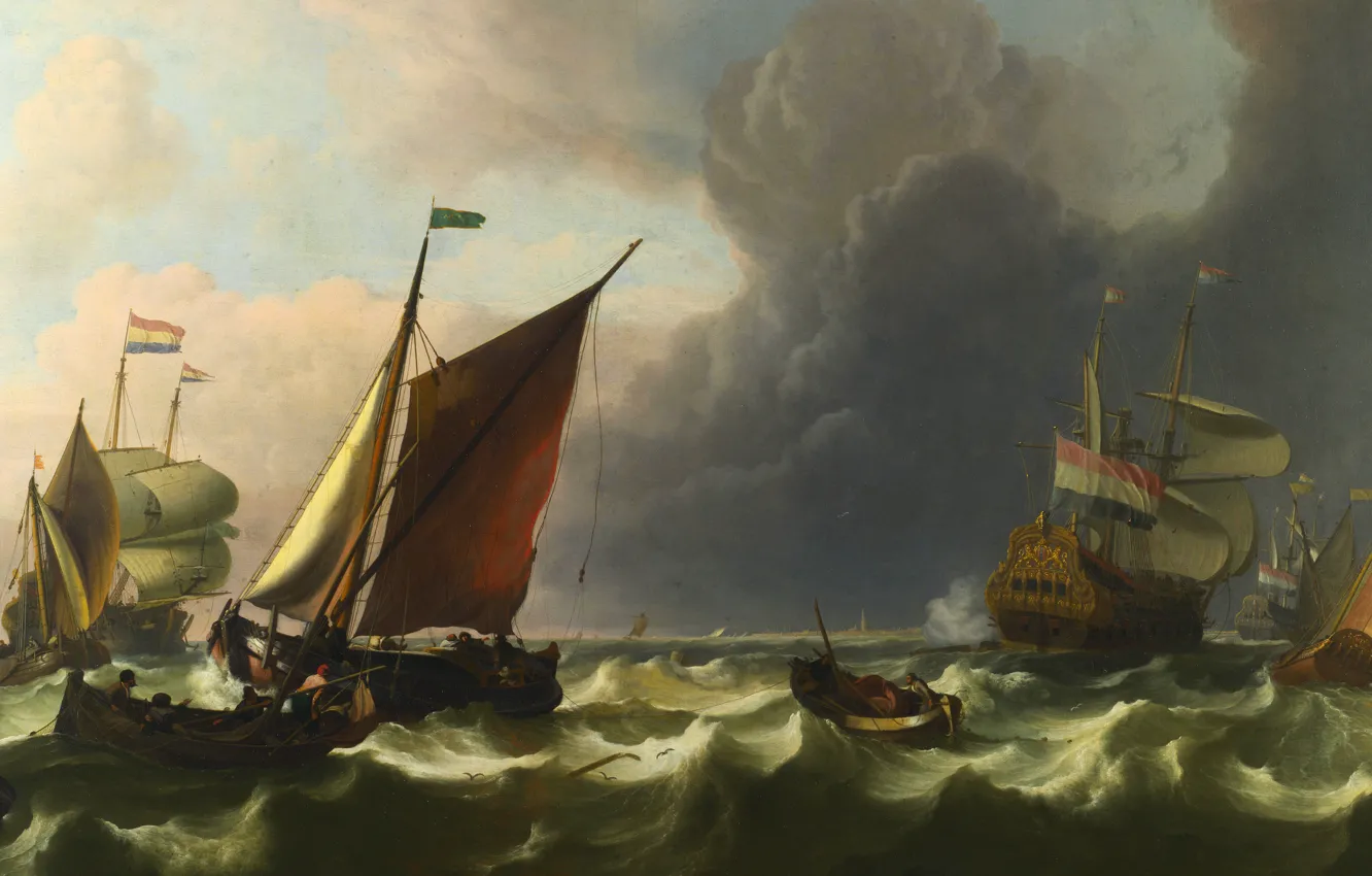 Photo wallpaper sailboats, naval battle, Sea battle