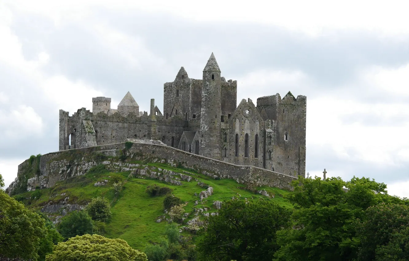 Photo wallpaper the sky, clouds, castle, ruins, Ireland, Rock of Cashel, medieval architecture