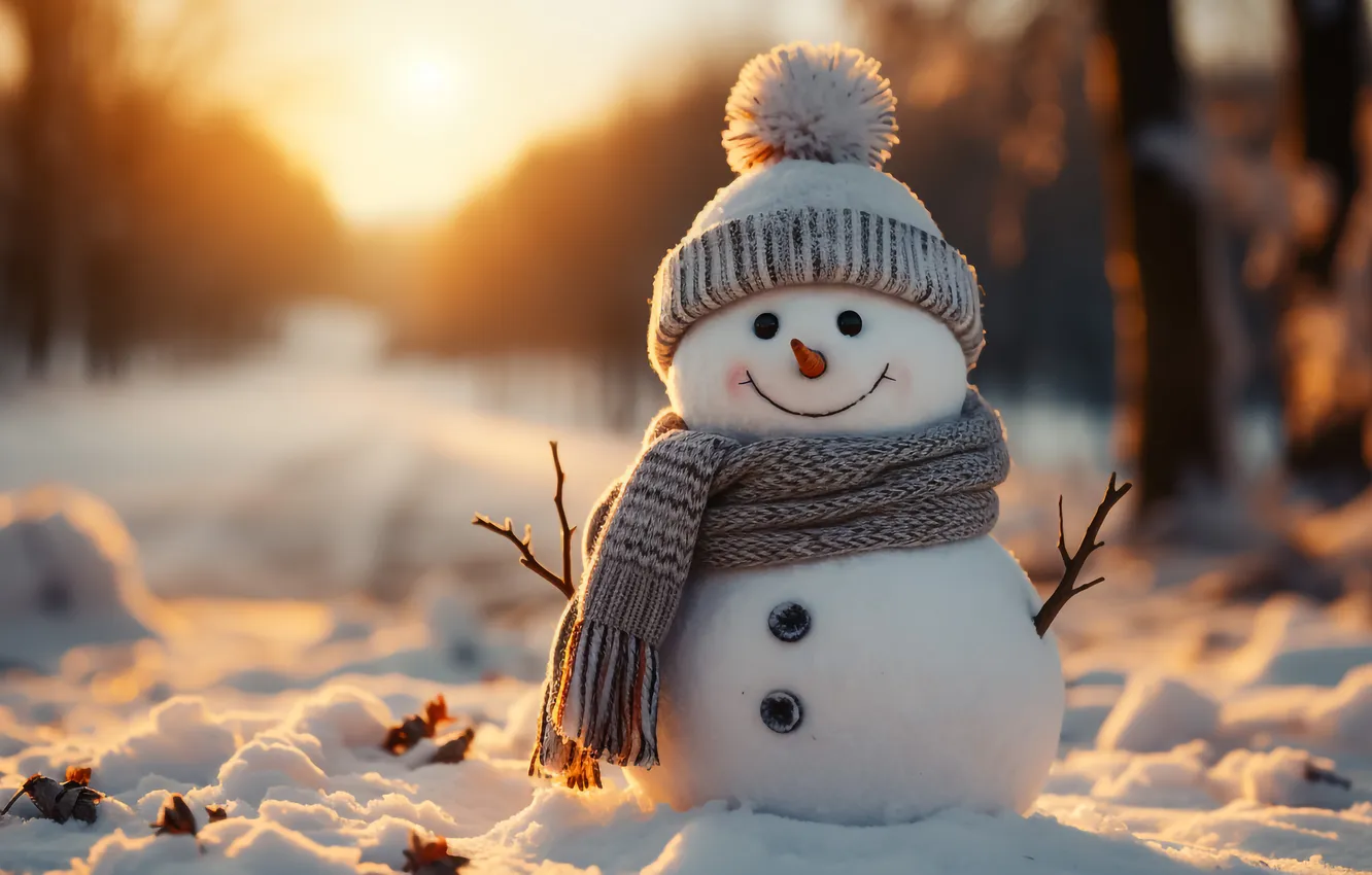 Photo wallpaper winter, snow, new year, Christmas, snowman, Christmas, winter, snow