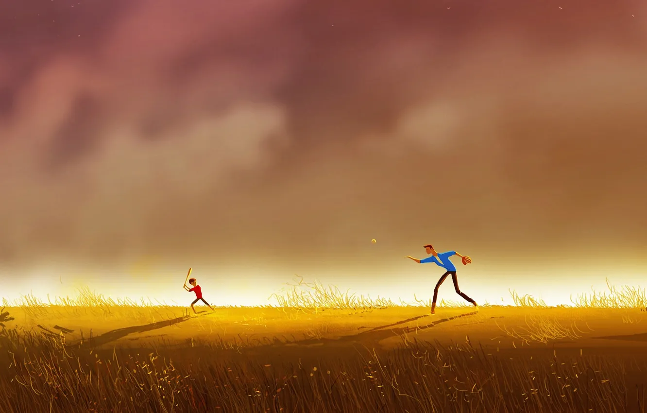 Photo wallpaper the game, the ball, baseball, father, art, son, bit