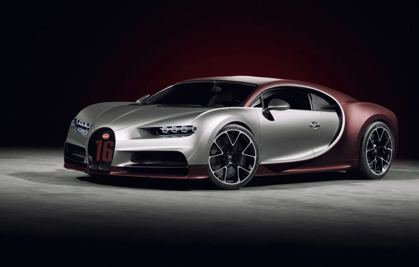 Photo wallpaper Bugatti, Cars, Bugatti Chiron, Hyper Car, French Car, Matte Carbon, Silver & Red