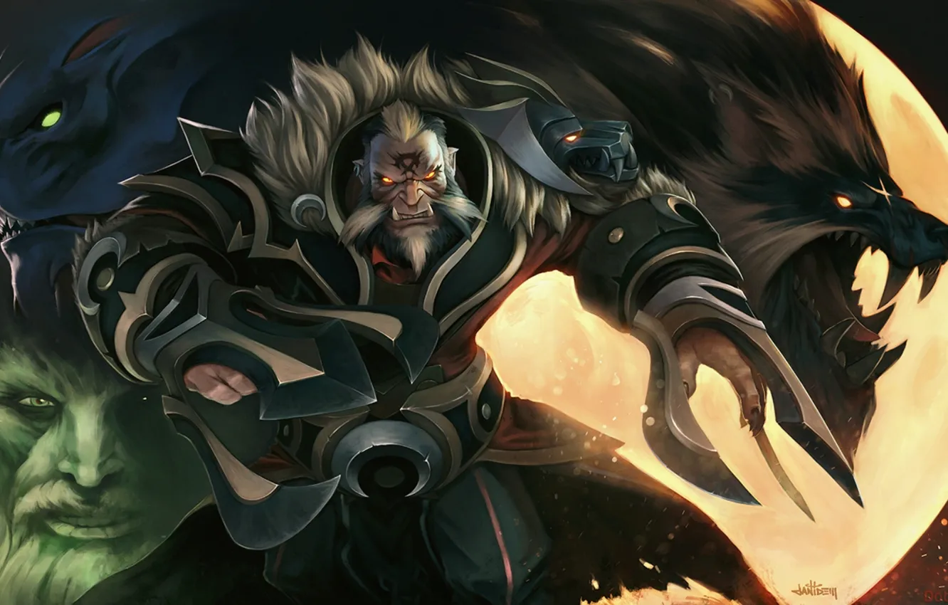 Photo wallpaper the moon, wolf, art, dota 2, lycan, night stalker, Wraith King, Banehallow