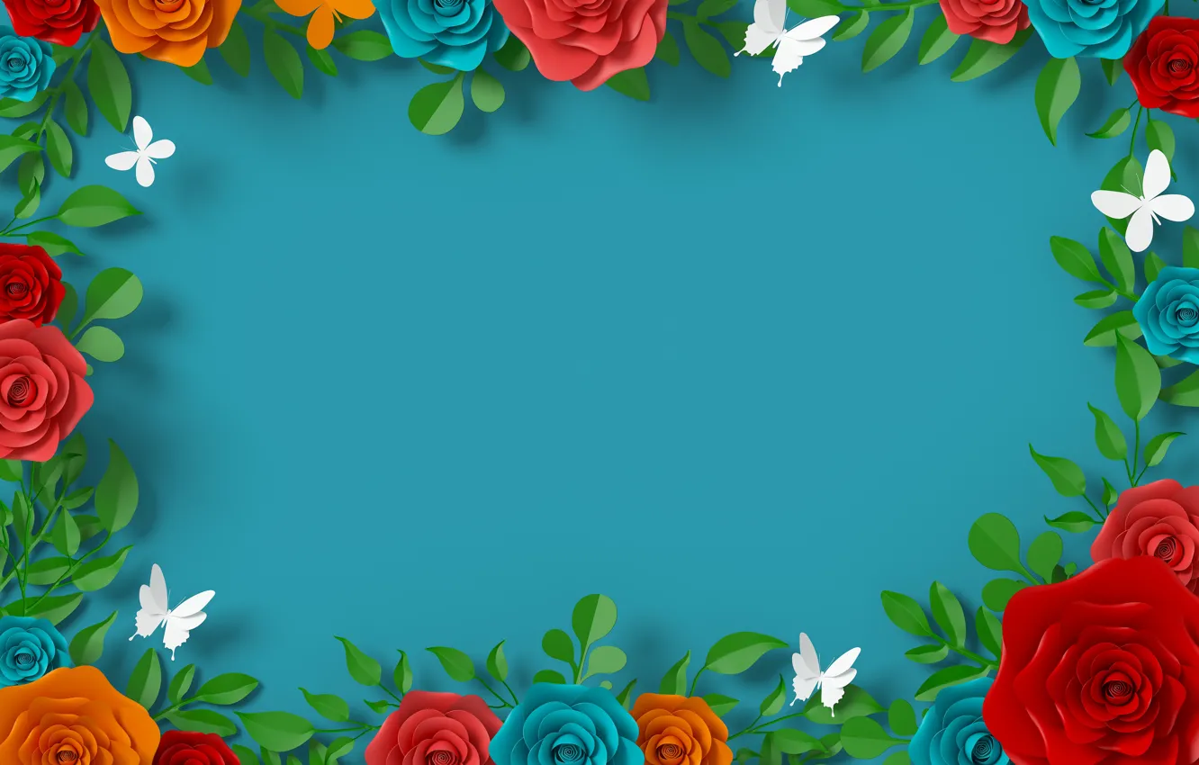 Photo wallpaper flowers, background, butterfly