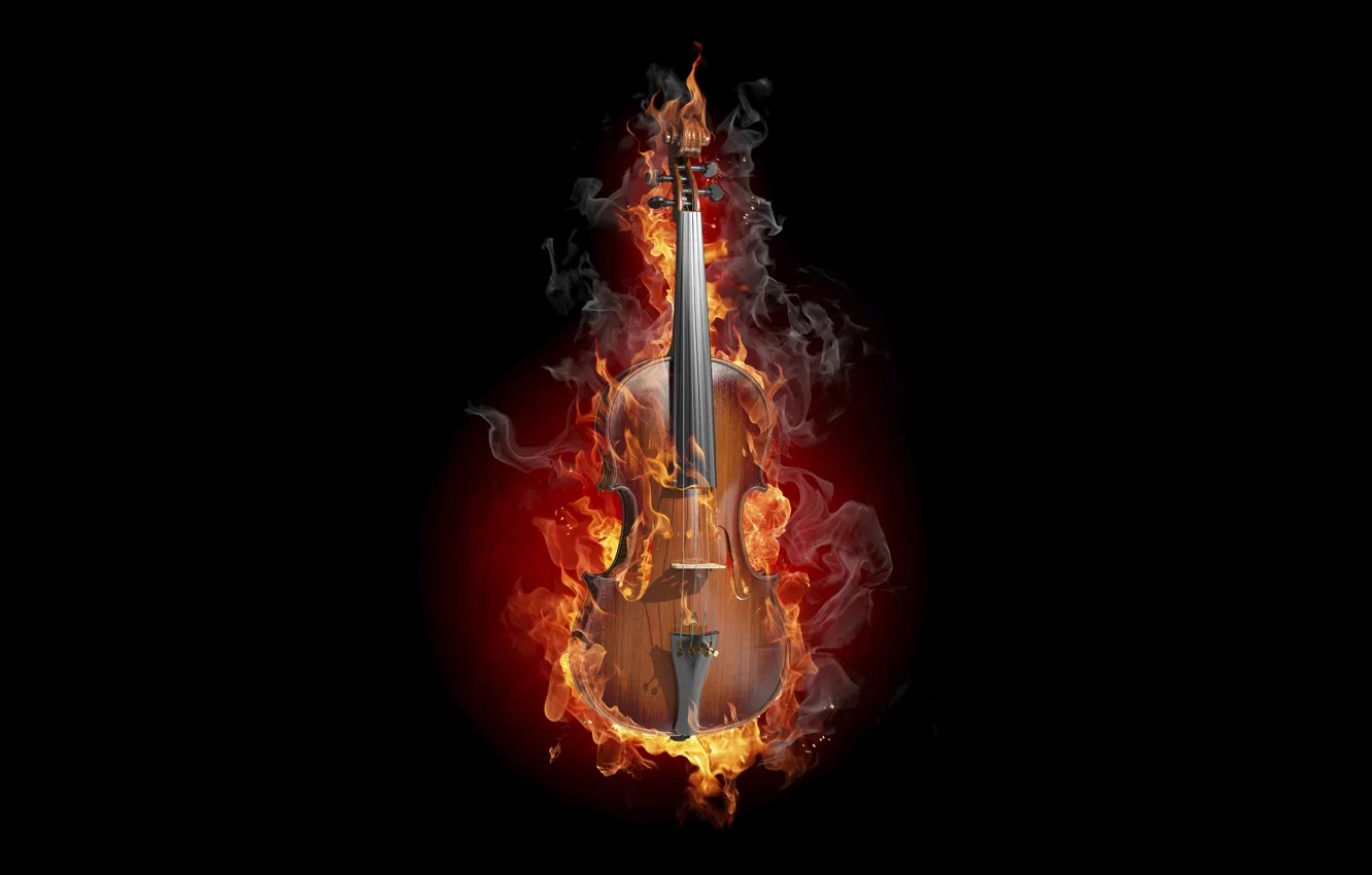 Photo wallpaper creative, fire, violin, smoke