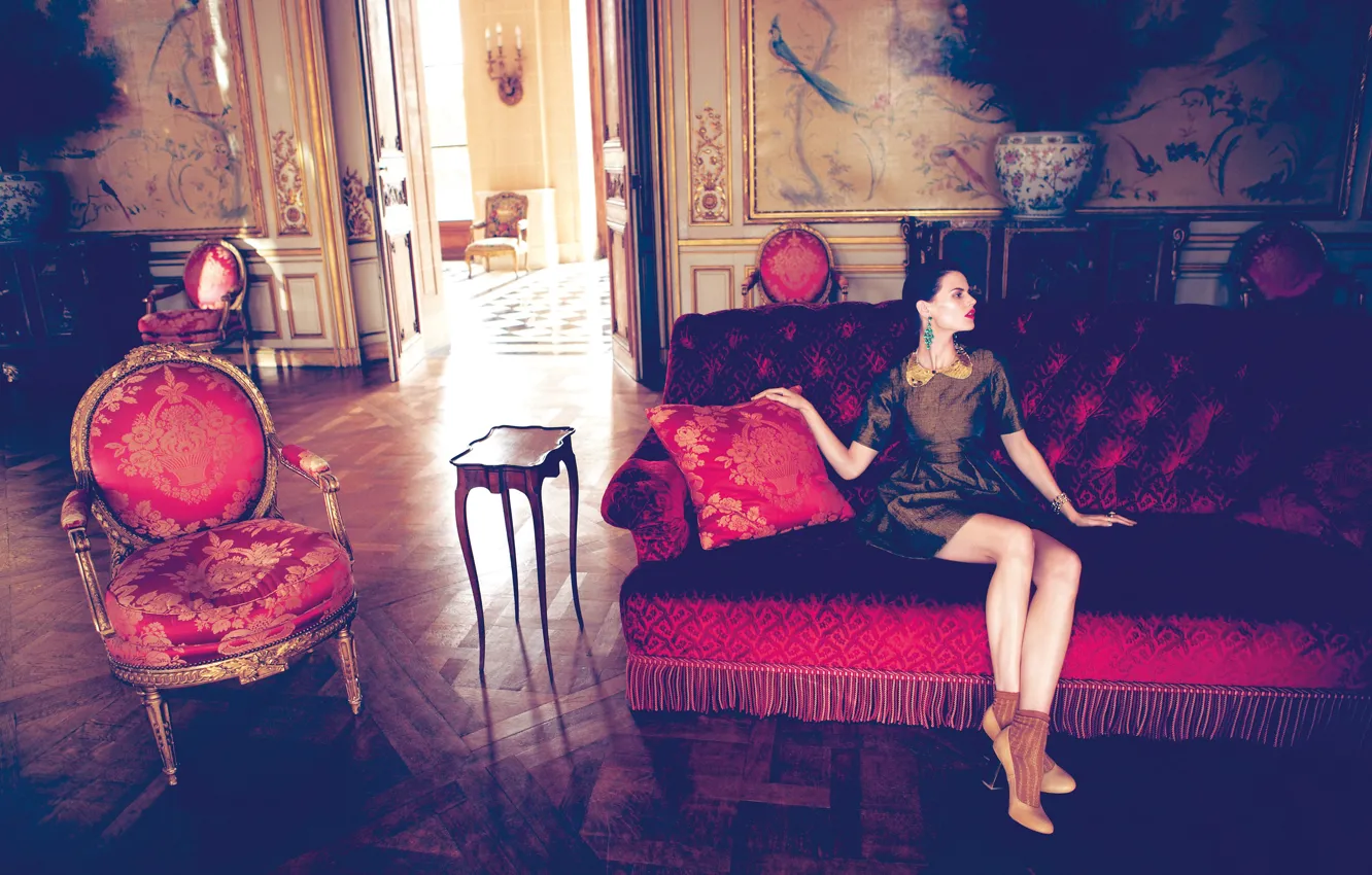 Photo wallpaper blue, model, on the couch