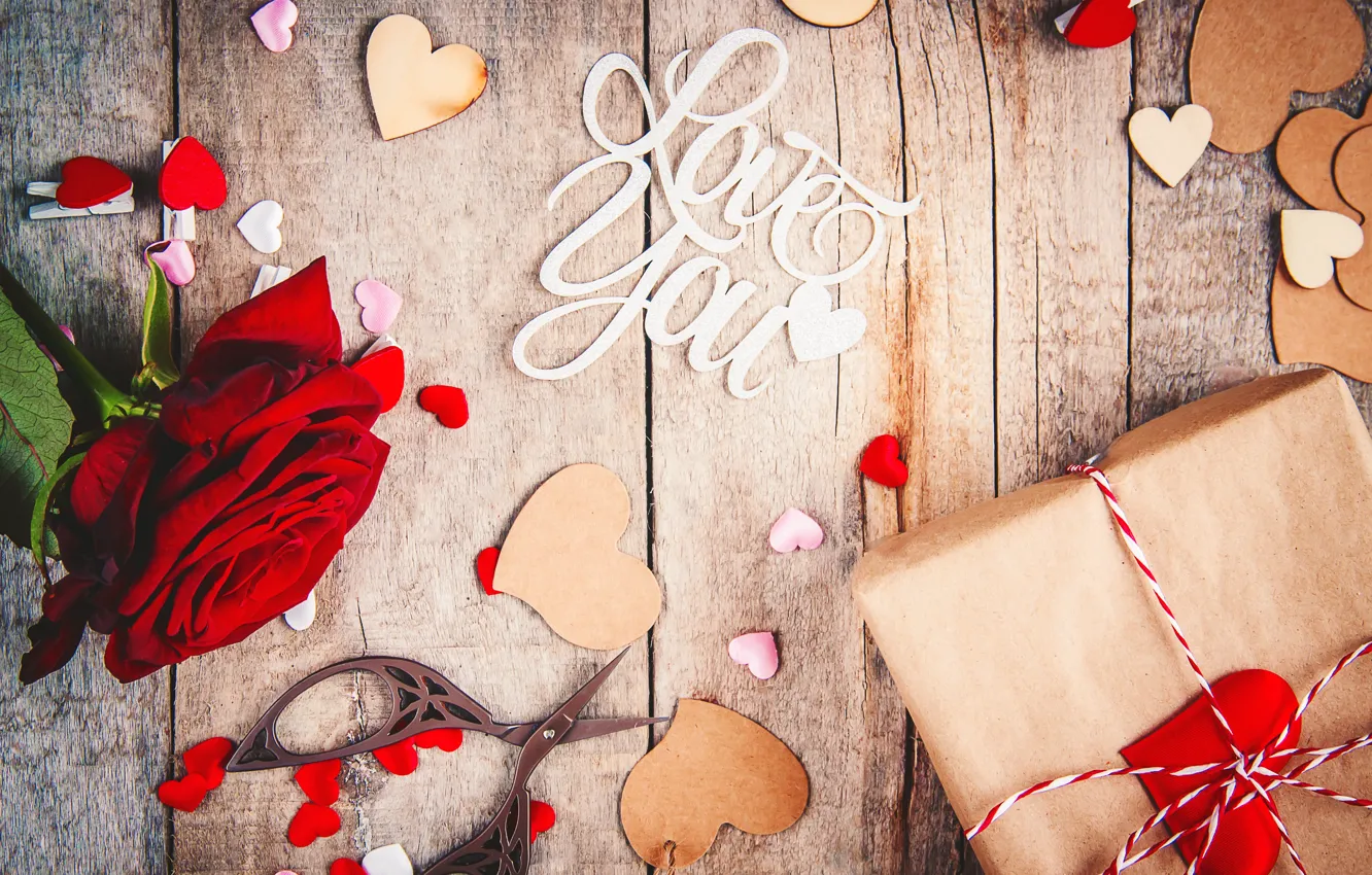 Photo wallpaper love, gift, the inscription, roses, heart, Valentine's day