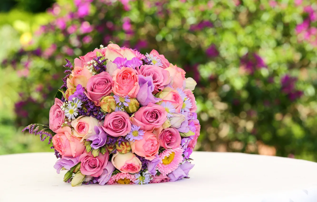 Photo wallpaper flowers, roses, bouquet, chrysanthemum, wedding, bouquet, wedding