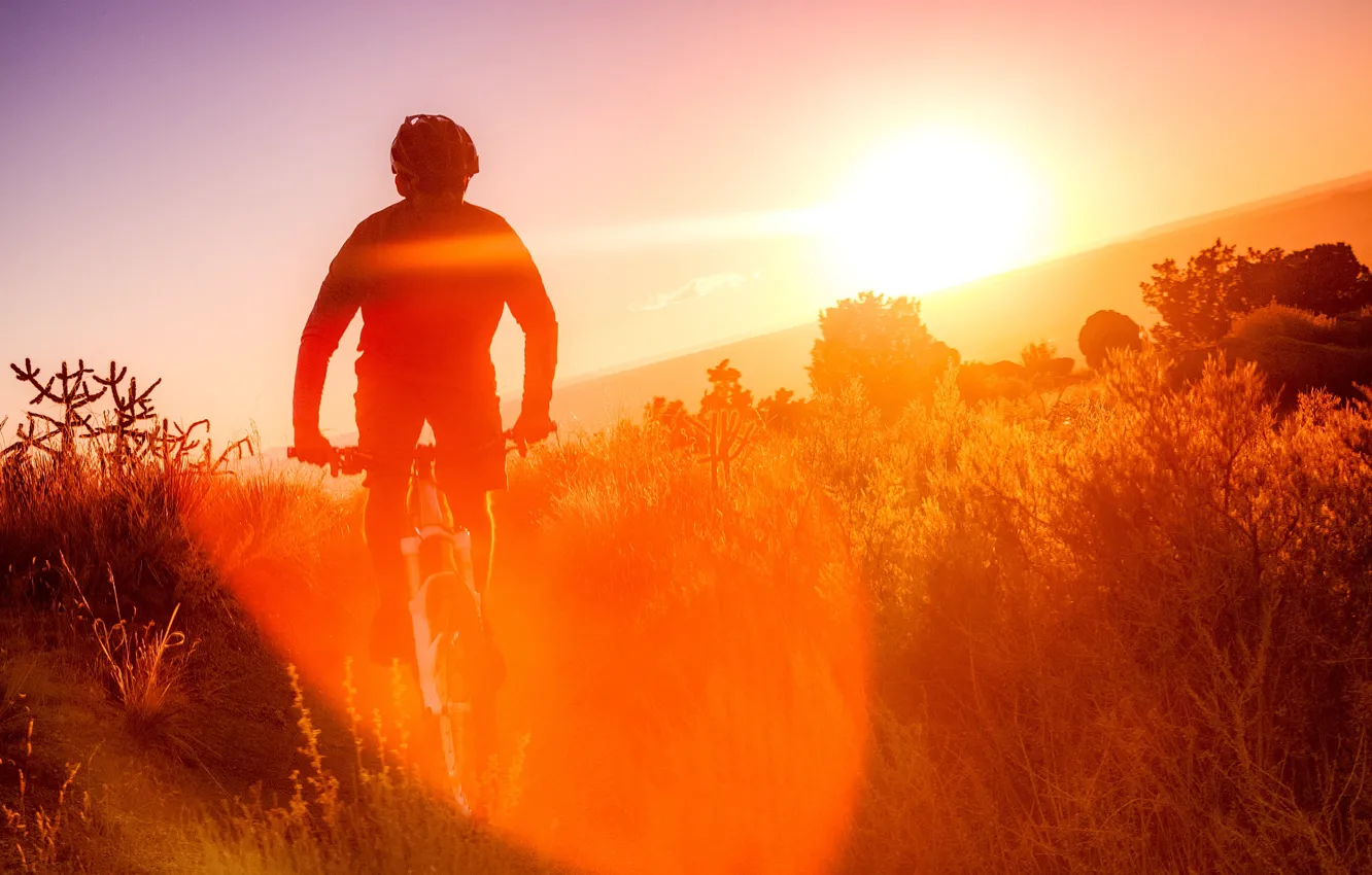 Photo wallpaper nature, morning, athlete, cyclist, Sandia mountains bike