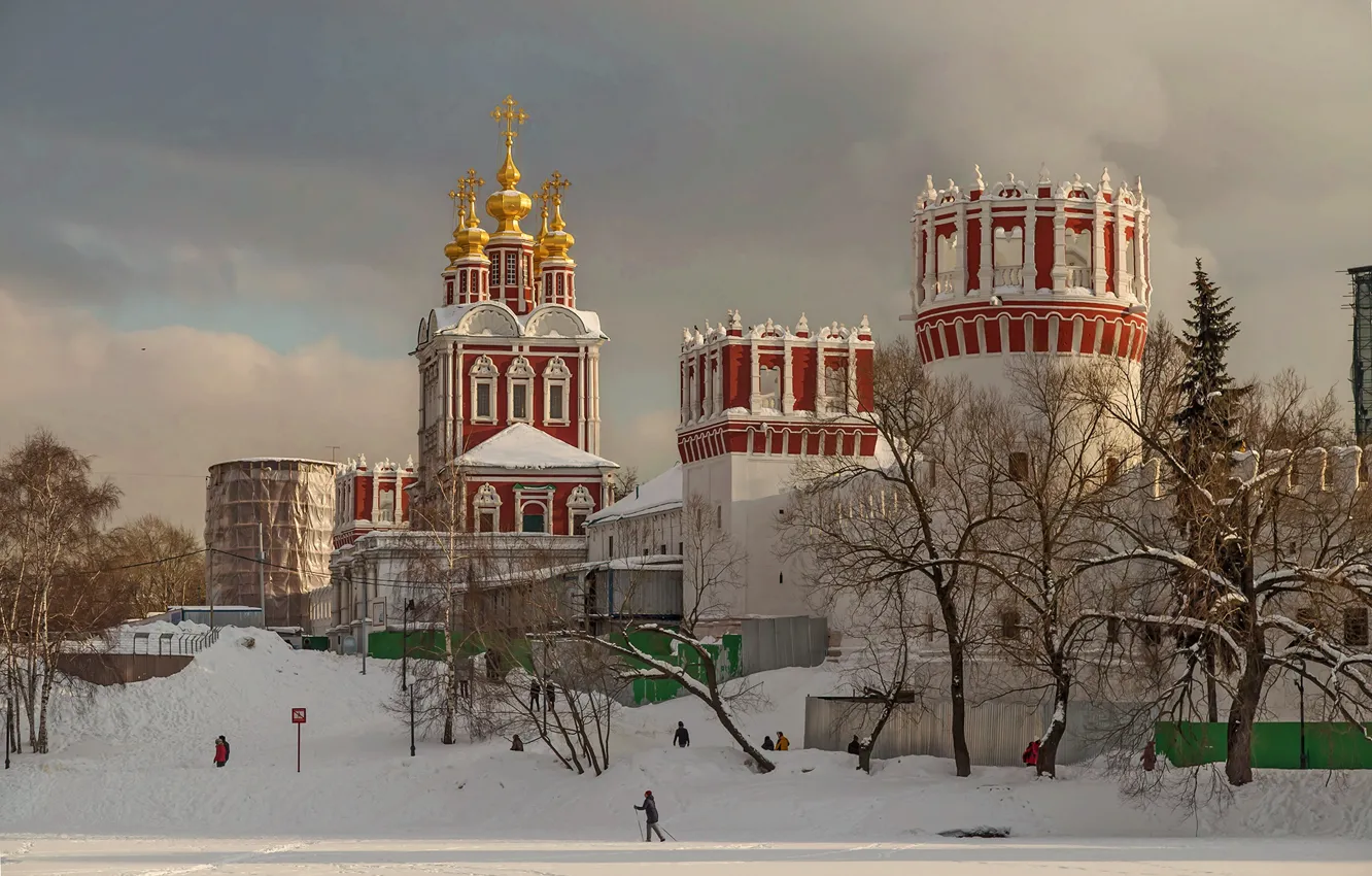 Photo wallpaper winter, snow, landscape, the city, Moscow, Novodevichy convent, Vyacheslav Biryukov