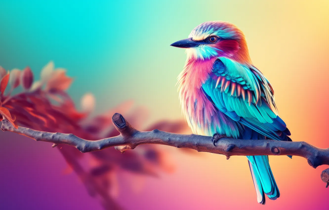 Photo wallpaper colorful, animals, art, birds, digital art, branch, Minimalism, simple background