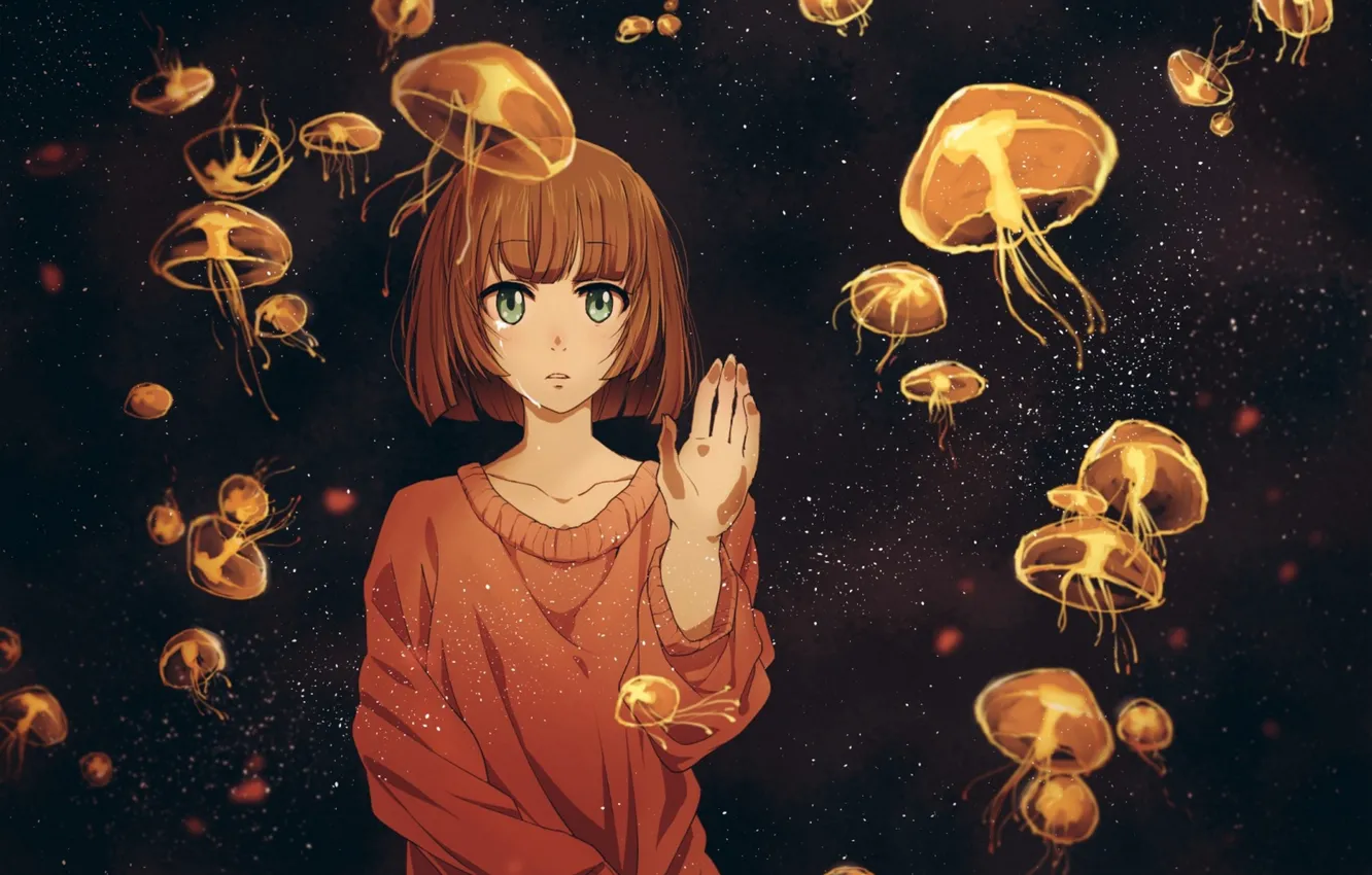 Photo wallpaper girl, anime, tears, art, jellyfish, twinmix