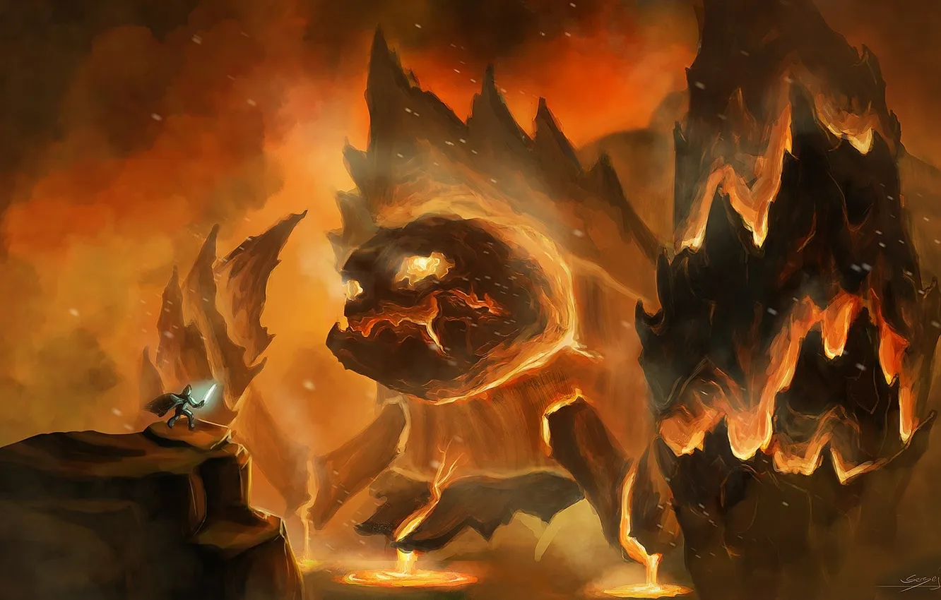 Photo wallpaper fire, magic, warrior, creature