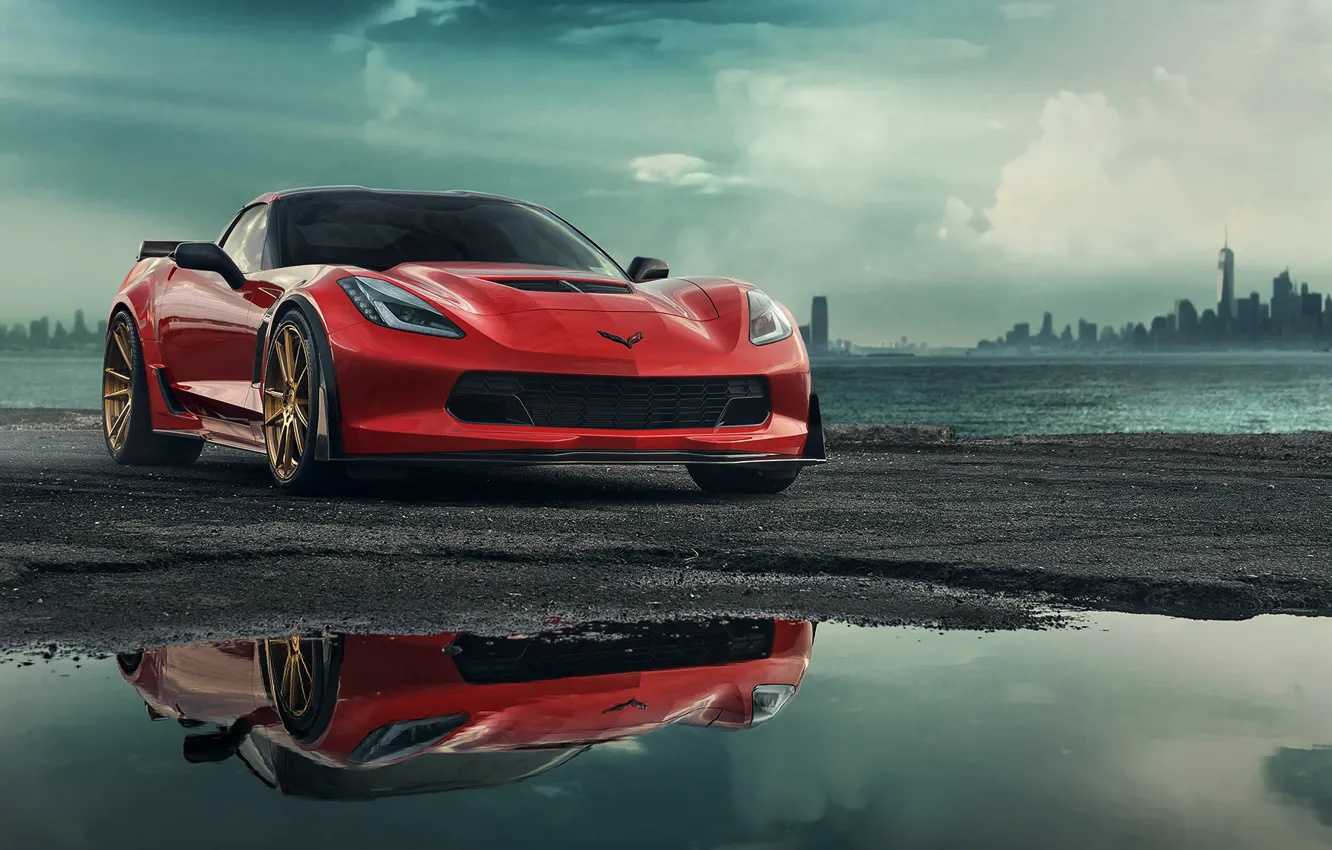 Photo wallpaper Corvette, Chevrolet, Red, Car, Front, C7, Zummy