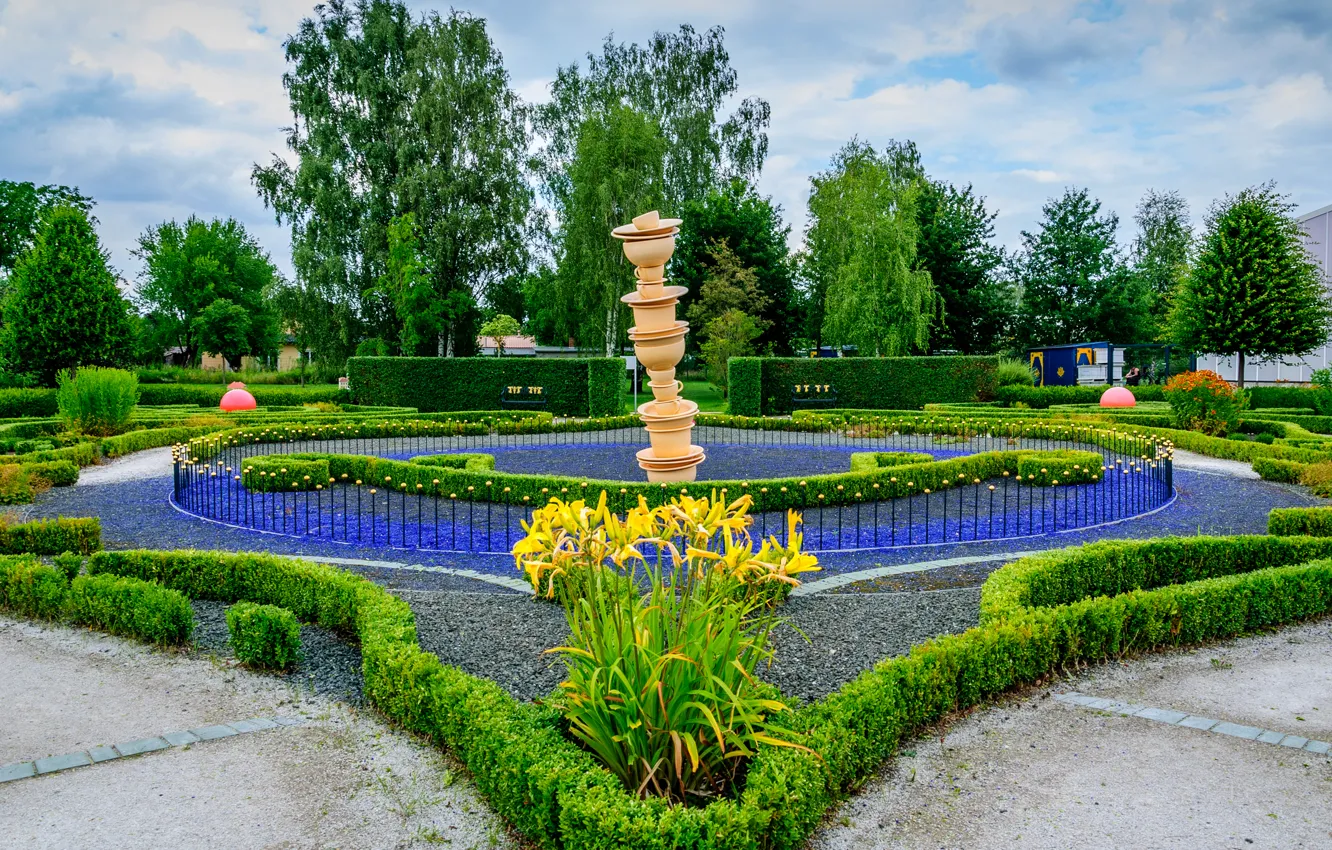 Photo wallpaper trees, flowers, design, Park, Germany, the bushes, Oranienburg