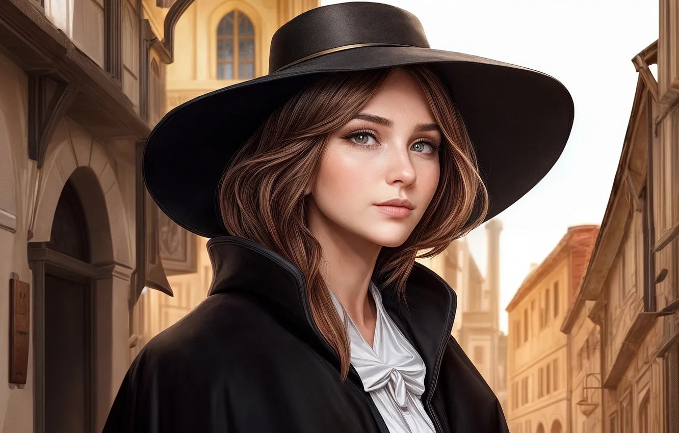 Photo wallpaper girls, hat, Brown-haired