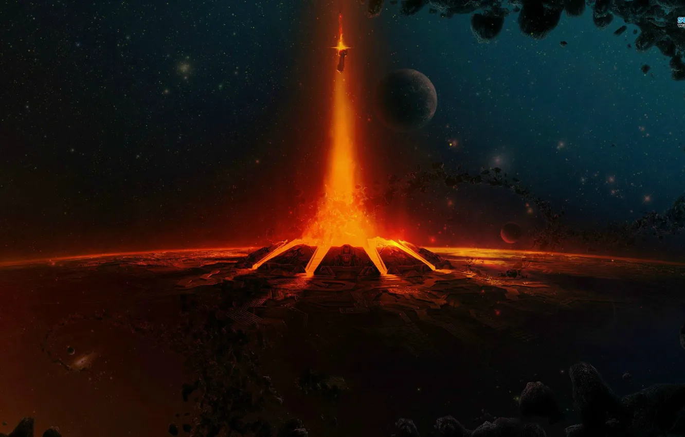 Photo wallpaper space, lights, ship, Halo