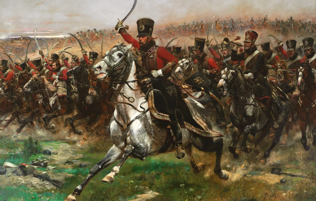 Photo wallpaper Art, Painting, Cavalry, Charge, Hussars of the Napoleonic Wars, Hussars