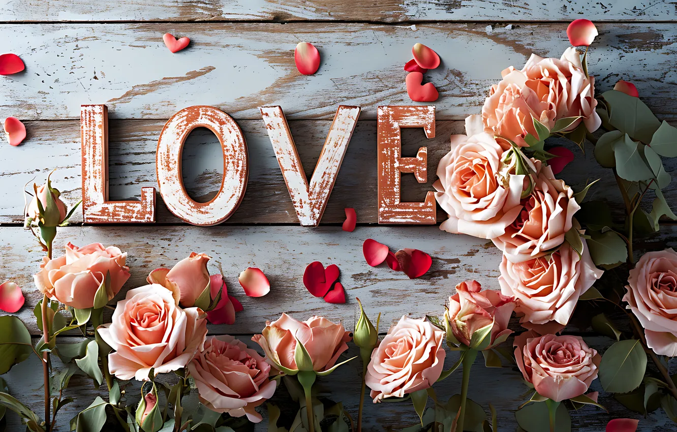 Photo wallpaper love, flowers, romance, heart, roses, love, Valentine's day, flowers