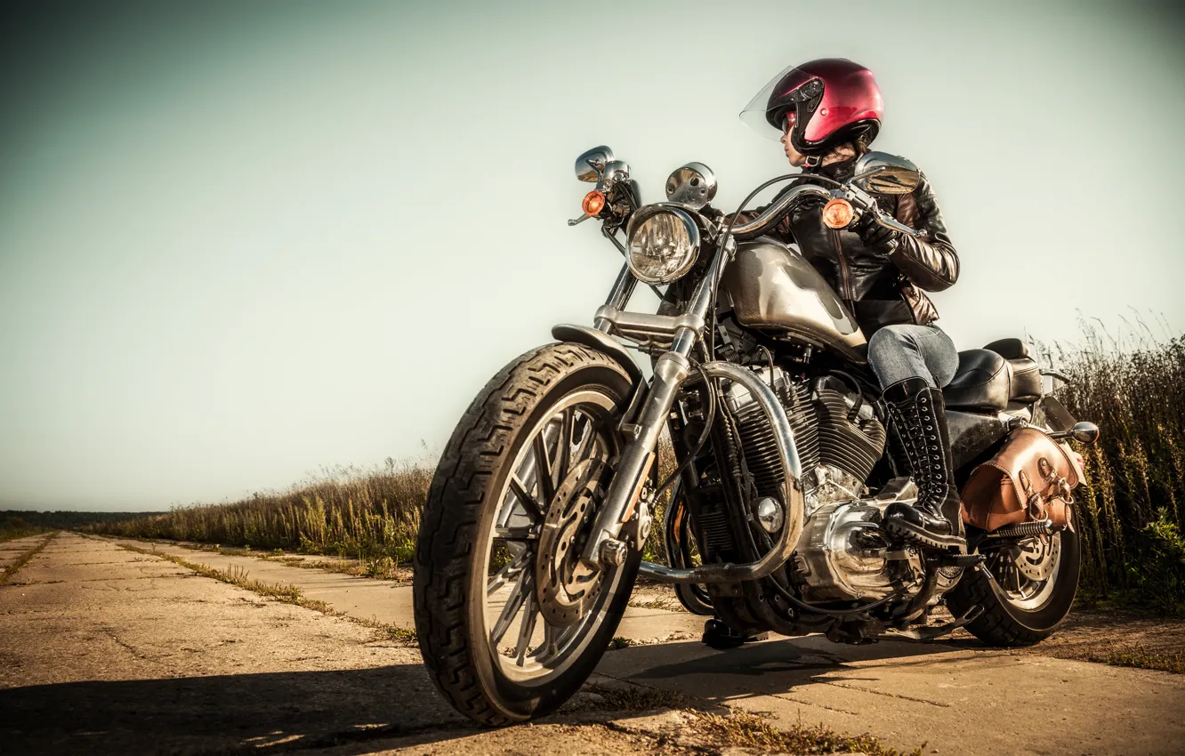 Photo wallpaper girl, motorcycle, motorcycle helmet
