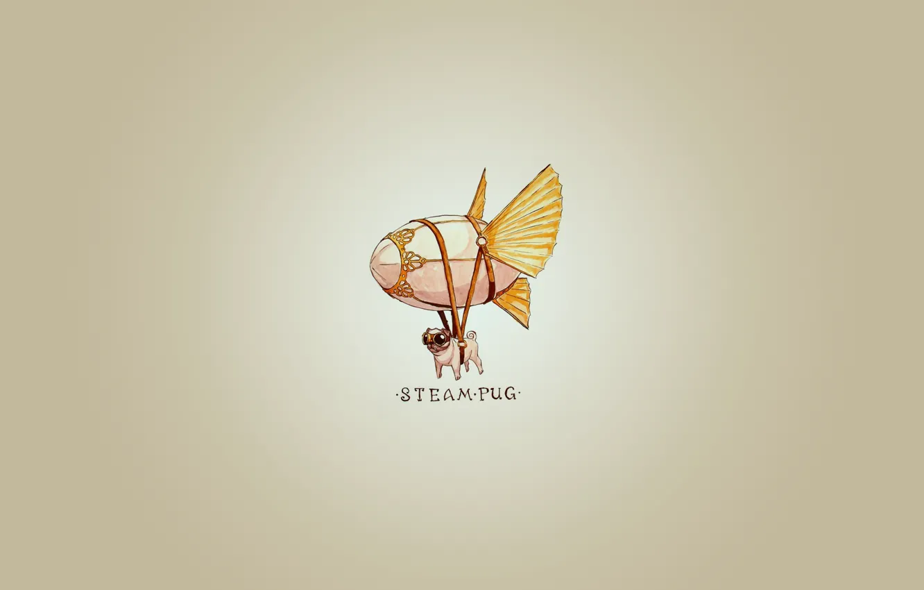 Photo wallpaper dog, pug, beige, steam pug