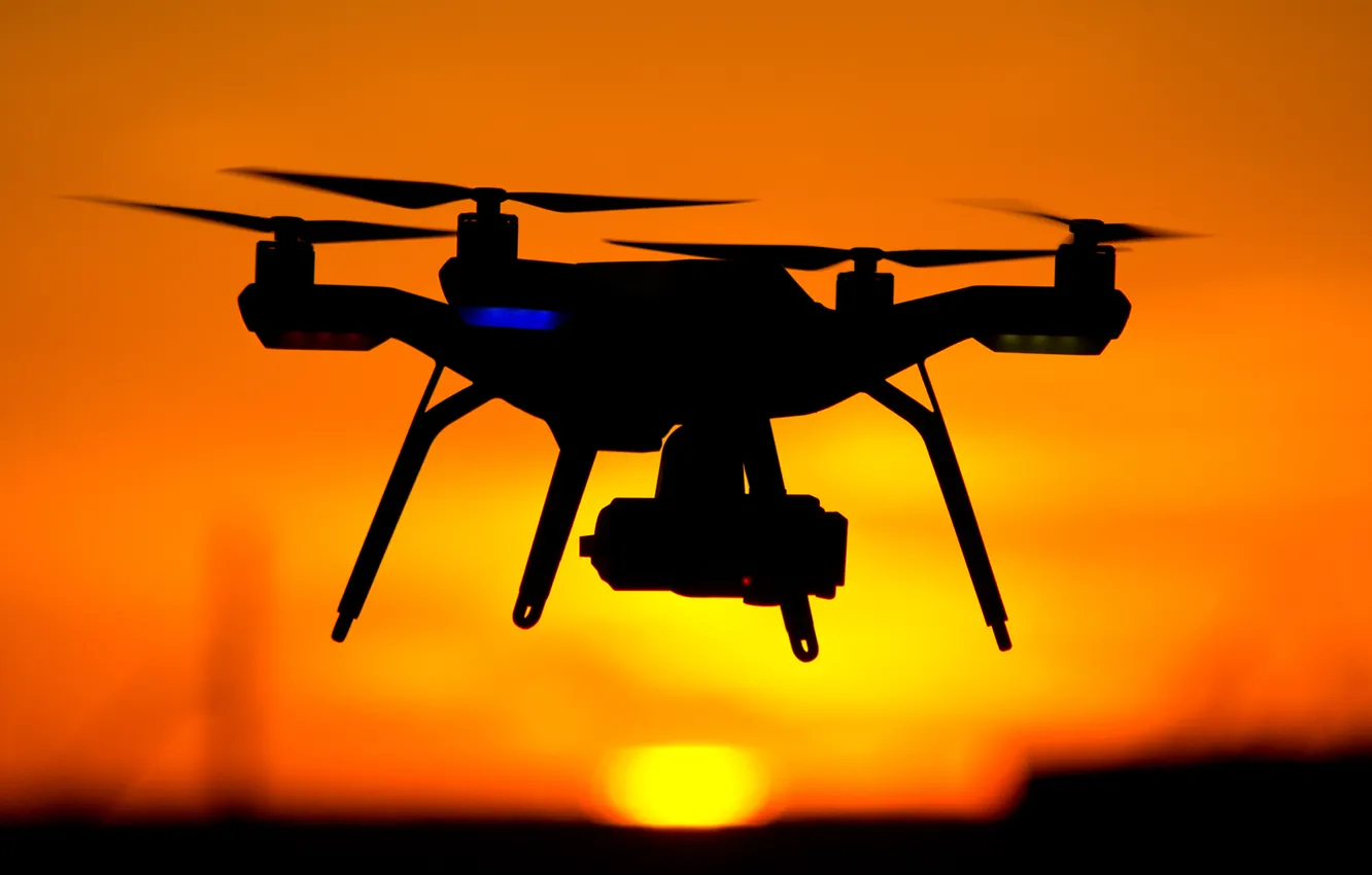 Photo wallpaper red, yellow, sunset, drone, shades