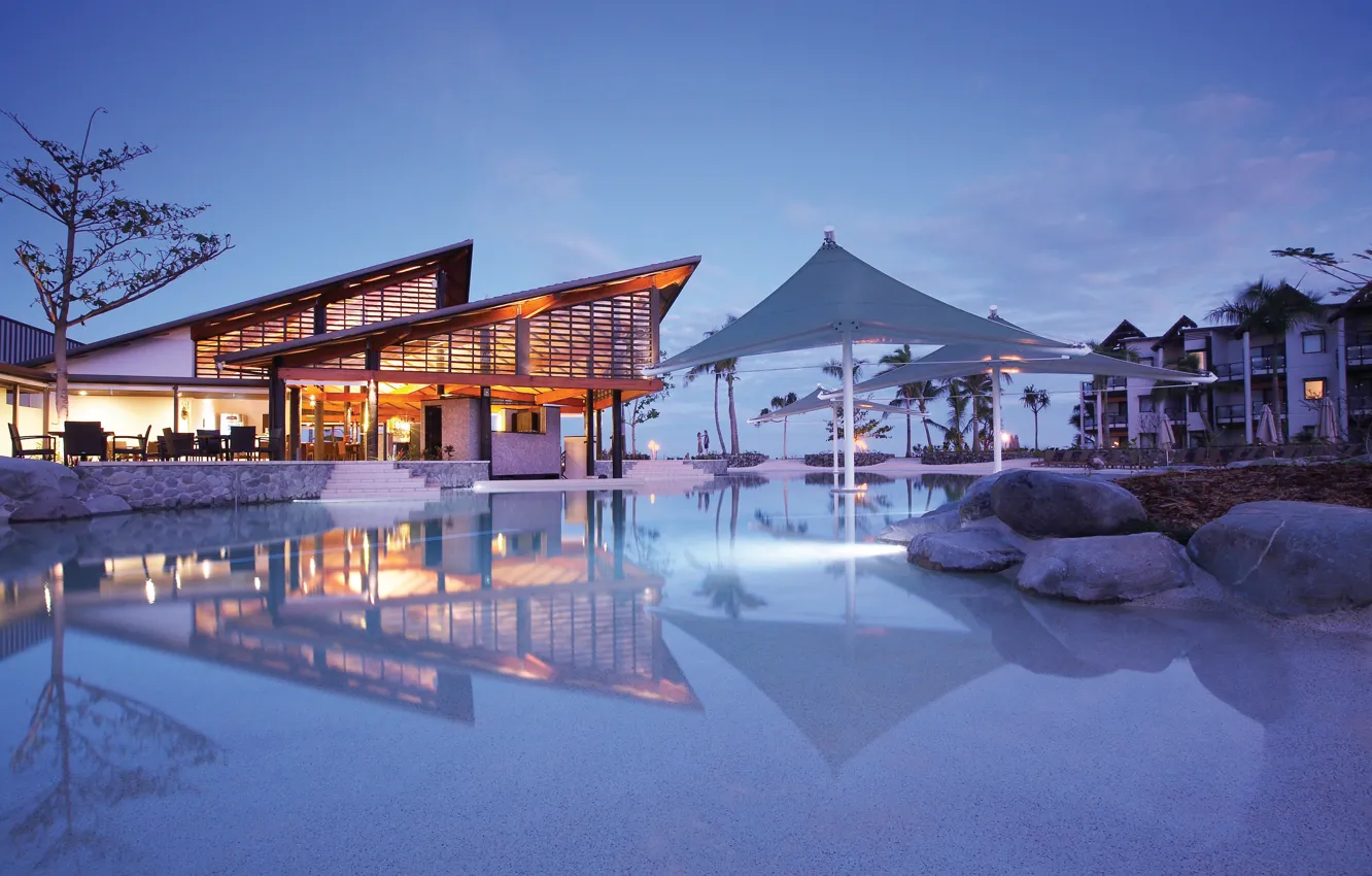 Photo wallpaper the ocean, the evening, pool, resort, Fiji, Denarau Island, Radisson Blu Resort