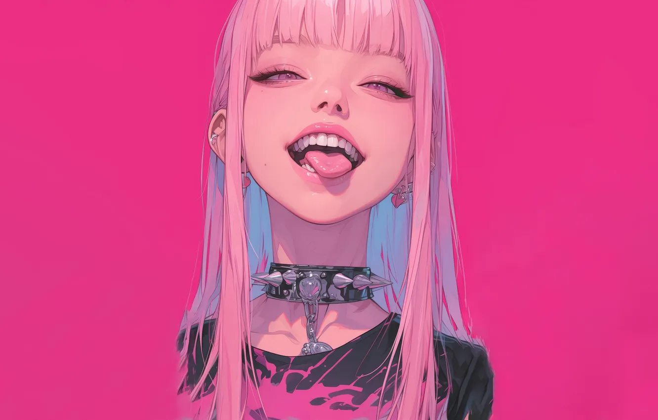 Photo wallpaper girl, anime, blonde, tongue