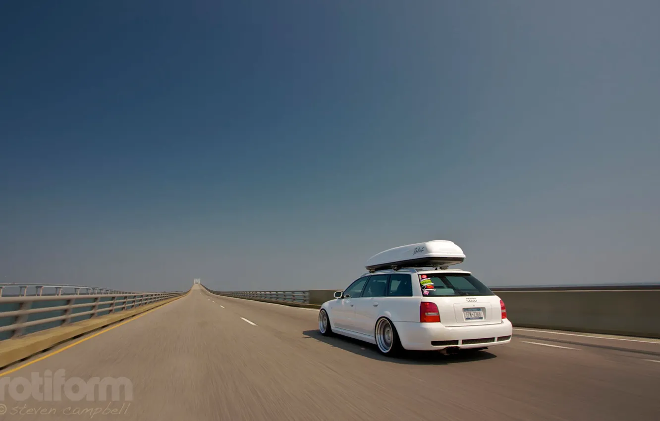 Photo wallpaper road, Audi, Audi, white, tuning, stance, rotiform